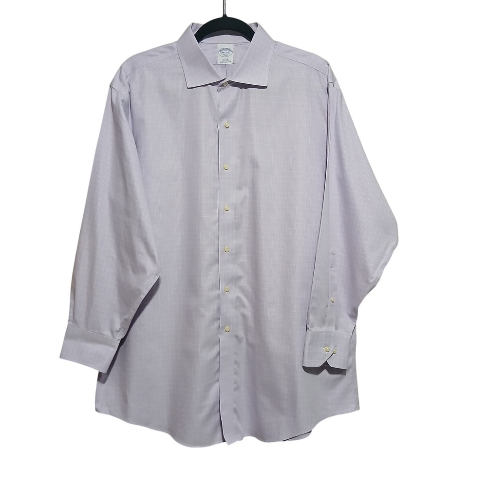 Brooks Brother Slim Fi NonIron Dress Shirt Mens17.534/36Lilac Gingham All Cotton